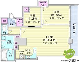 ザ・札幌タワーズウエストタワー 2LDKの間取図画像
