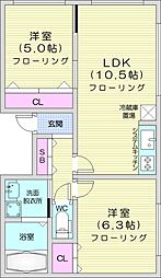 札幌市西区西町北2丁目アパート 2LDKの間取図画像