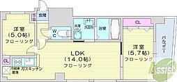 ビッグパレス中島公園リバーサイドB棟 2LDKの間取図画像