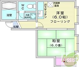 セピア八軒A 1DKの間取図画像