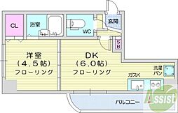 マンション三宅 1DKの間取図画像