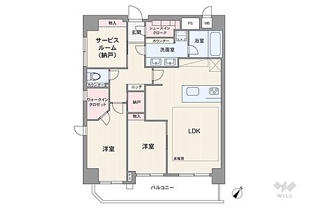 間取りは専有面積72.21平米の2SLDK。バルコニー面積は9.75平米です。