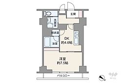 シャンボール第2築地 1DKの間取図画像
