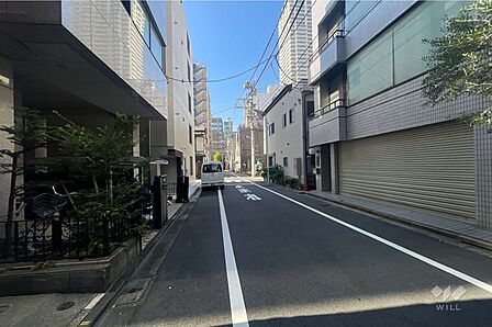 敷地の北東側前面道路(南東側から)
