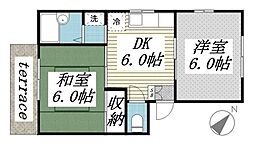 汀ハイツ 2DKの間取図画像