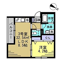 市川市日之出アパート 1LDKの間取図画像