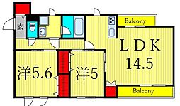エトワールヴァリ プリミエ 2LDKの間取図画像