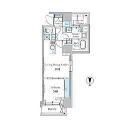パークアクシス蔵前 1LDKの間取図画像