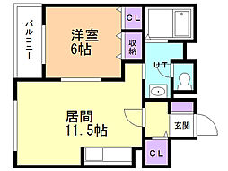ラ・クレ1 1LDKの間取図画像