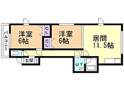 めぞん六番館 2LDKの間取図画像