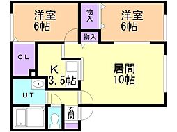 セジュールB 2LDKの間取図画像