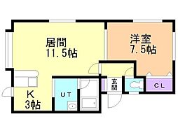 A&KハイツNo.2 1LDKの間取図画像