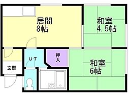 コーポマツNo.3 2LDKの間取図画像