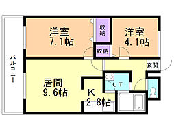 登喜壱番館 2LDKの間取図画像