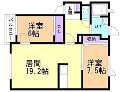 ヴィラージュ東浜 2LDKの間取図画像
