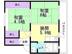 ユートピア川原1号棟 1LDKの間取図画像