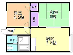 メゾン山の手 2DKの間取図画像