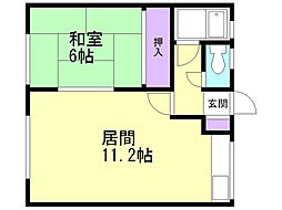 ハウスながた 1LDKの間取図画像