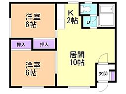 横山アパート 2LDKの間取図画像