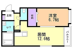 リッシュリヴィエール 1LDKの間取図画像