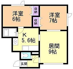 コーポ・ユキA棟 2LDKの間取図画像