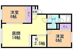 レストはまなす中野通 2LDKの間取図画像