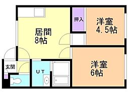 蘭ハイツ3号 2DKの間取図画像