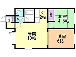 ハマナスハイツ 2LDKの間取図画像