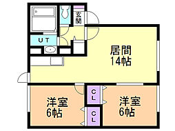 プランドール桔梗 2LDKの間取図画像