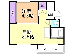 ビレッジハウス函館1号棟 1LDKの間取図画像