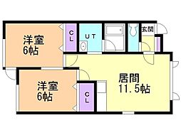 ヴィラ幸陽 2LDKの間取図画像