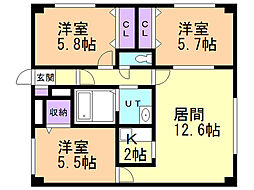 シティパレス的場 3LDKの間取図画像
