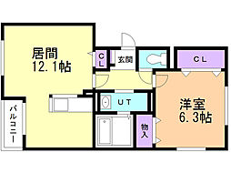 ジェルメ本町 1LDKの間取図画像