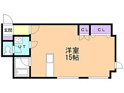本町ハイツタイプワン ワンルームの間取図画像