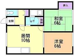 富田アパート 2LDKの間取図画像