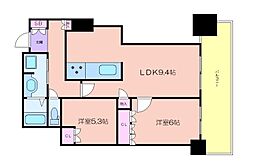 阿波座ライズタワーズフラッグ46 2LDKの間取図画像