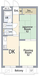 希望ケ丘ダイヤモンドマンション 2DKの間取図画像