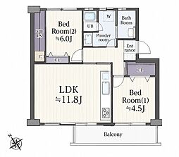 新栄町団地4-5 3LDKの間取図画像