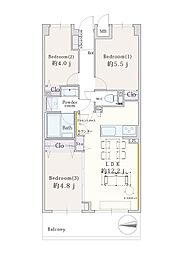 コスモ武蔵中原エクセルコート 3LDKの間取図画像