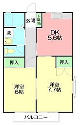 第2メゾンサンシャイン 2DKの間取図画像