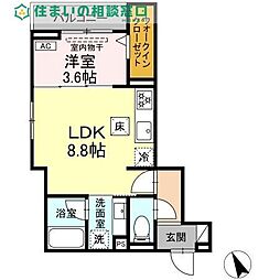 岡崎市岡崎駅前2丁目アパート 1LDKの間取図画像