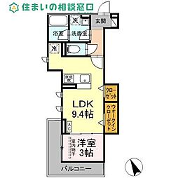 岡崎市岡崎駅前2丁目アパート 1LDKの間取図画像
