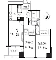 六本木ヒルズレジデンスB棟 2LDKの間取図画像