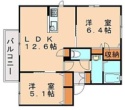 シティパル長行B 2LDKの間取図画像