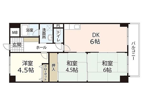 広島県広島市中区八丁堀(賃貸マンション3DK・4階・57.78㎡)の写真 その2