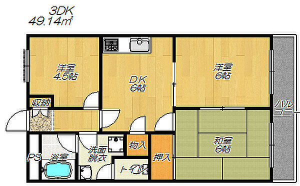 大阪府東大阪市布市町2丁目(賃貸マンション3DK・1階・49.14㎡)の写真 その2