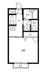 ビレッジファイブE棟 1Kの間取図画像