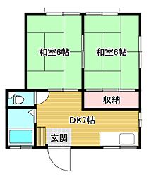 日暮里舎人ライナー 見沼代親水公園駅 徒歩8分の賃貸アパート 2階2DKの間取り