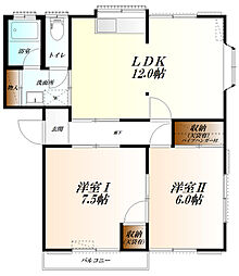 ホミリハイツD 2LDKの間取図画像