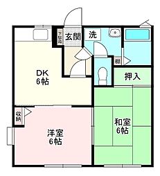 (有)ルックスホームズF棟 2DKの間取図画像